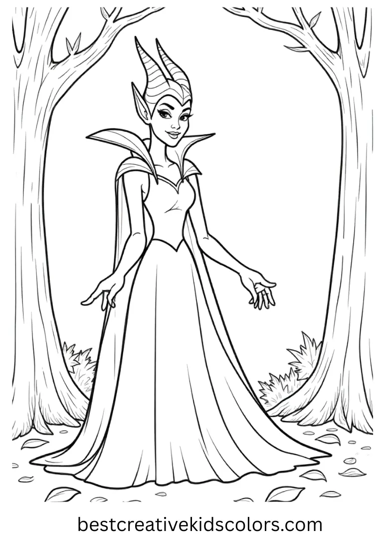 Maleficent’s Dark Forest Disney Coloring Sheet Explore the enchanted forest with Maleficent on easy Disney Coloring Pages.