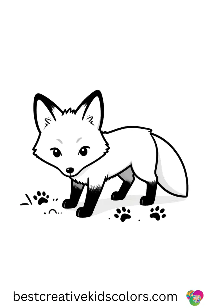March animals a coloring adventure pdf depicts a fox sniffing fresh paw prints in soft dirt.