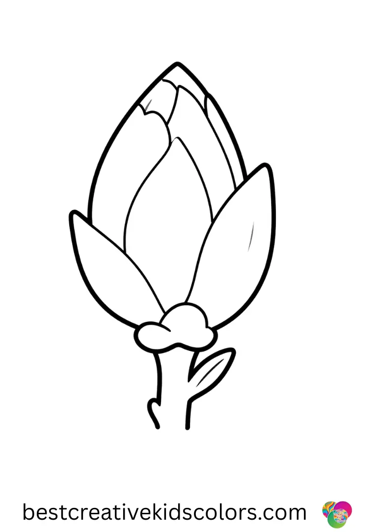 March blooms flower coloring page pdf shows a tiny bud stretching upward through morning frost.