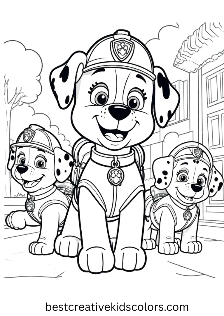 Marshall leads a practice fire drill to teach pups safety in action.