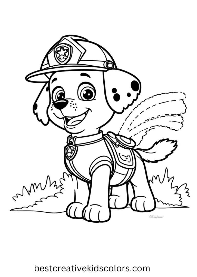 Marshall practices using the hose to help kittens and pups during a safe drill.