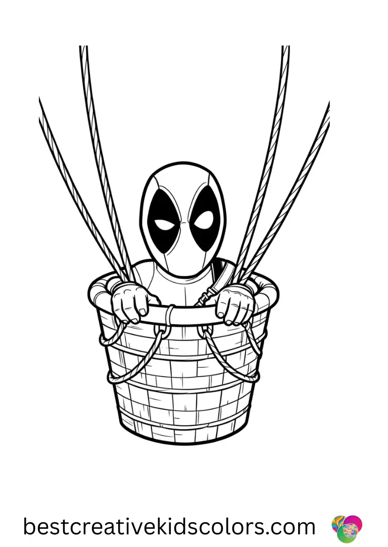 Deadpool takes a scenic hot air balloon ride in Marvel deadpool coloring pages free.