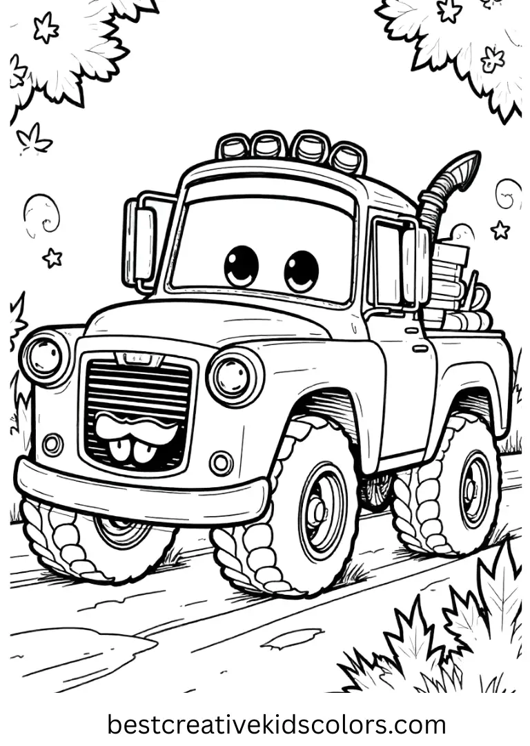 Mater & Friends Off-Road Fun Disney Coloring Page Explore bumpy roads with Mater and pals on easy-to-color Disney Coloring Pages.