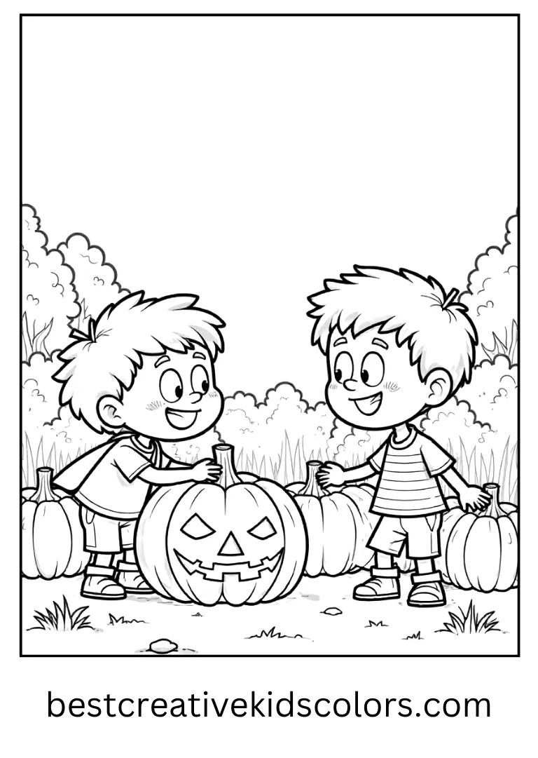Max and Lucas Haunted Pumpkin Patch Coloring Page The friends explore pumpkins glowing in the dark.