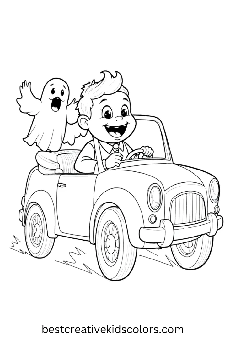 Mayor’s Car Parade Coloring Page The Mayor drives his spooky car through cheering ghosts.