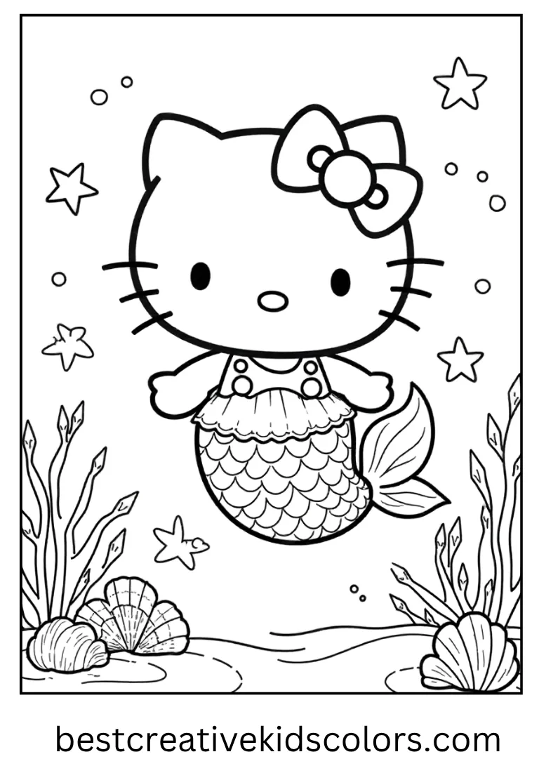 Mermaid Hello Kitty Sea Adventure Coloring Page