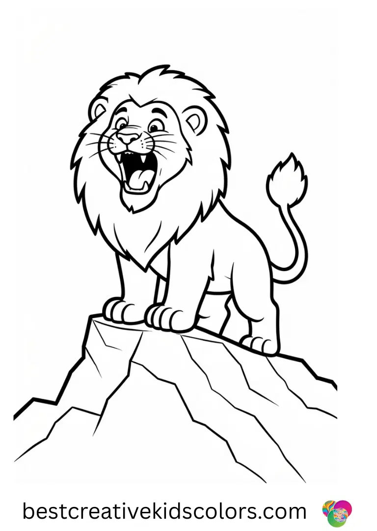 Mighty lion roars across the horizon coloring pages free Mighty lion roars across the horizon coloring pages free depict a lion planting its feet atop a jagged ridge.