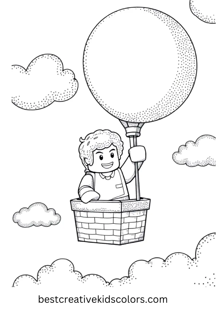 Minecraft Coloring Outline – Alex in a Balloon Ride