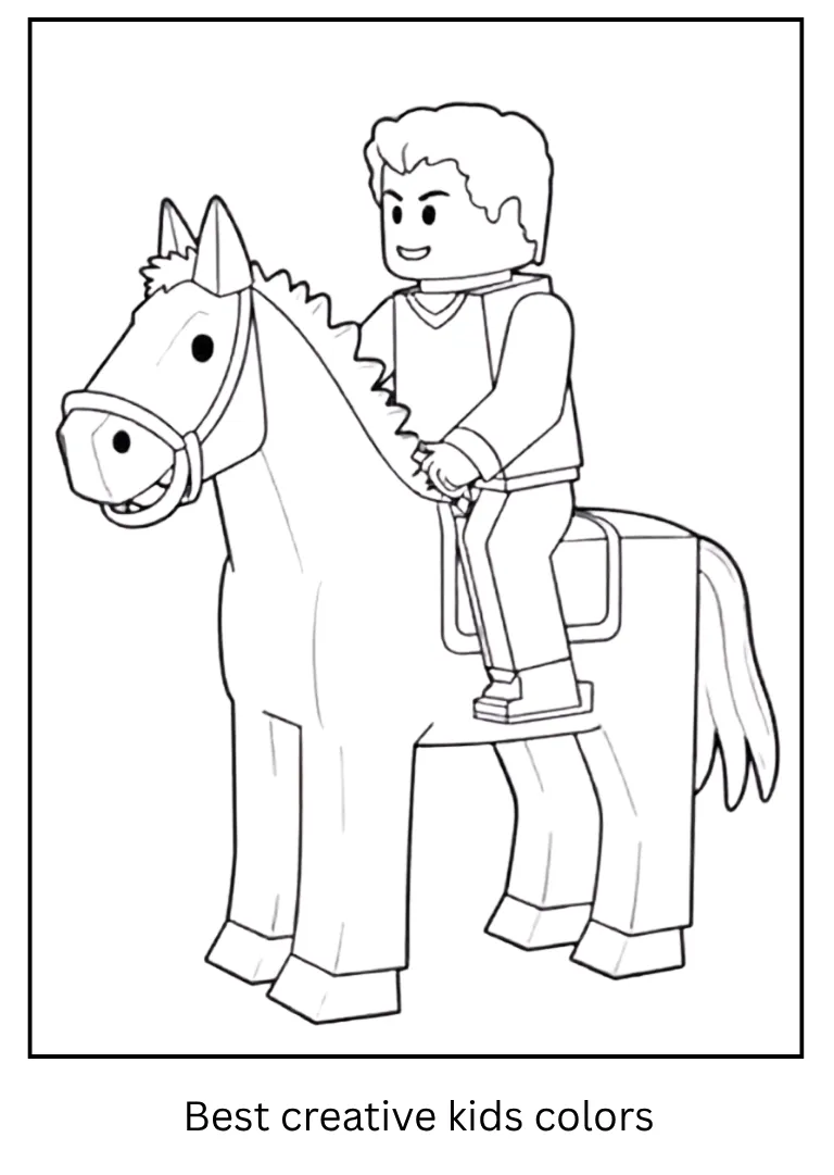 Minecraft Coloring Outline – Steve Rides a Horse