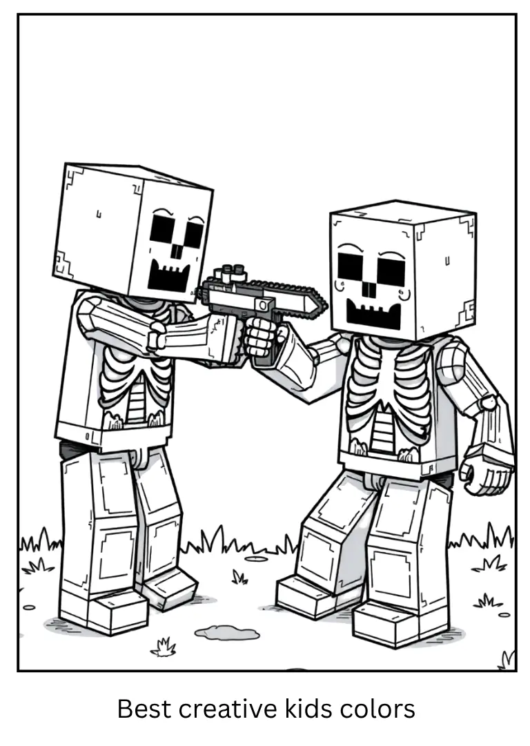 Minecraft Coloring Outline – Two Skeletons Shooting