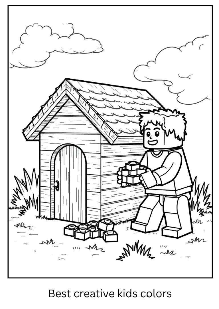 Minecraft Coloring Page – Building a Wooden House