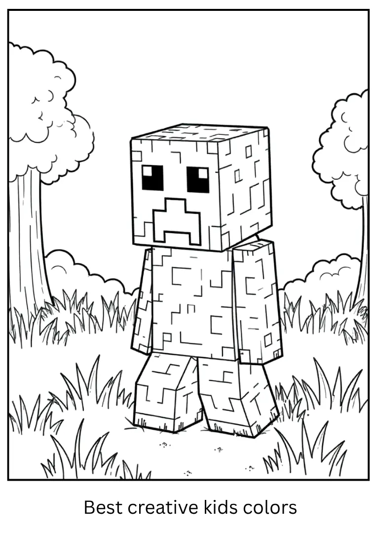 Minecraft Coloring Page – Creeper in the Grass