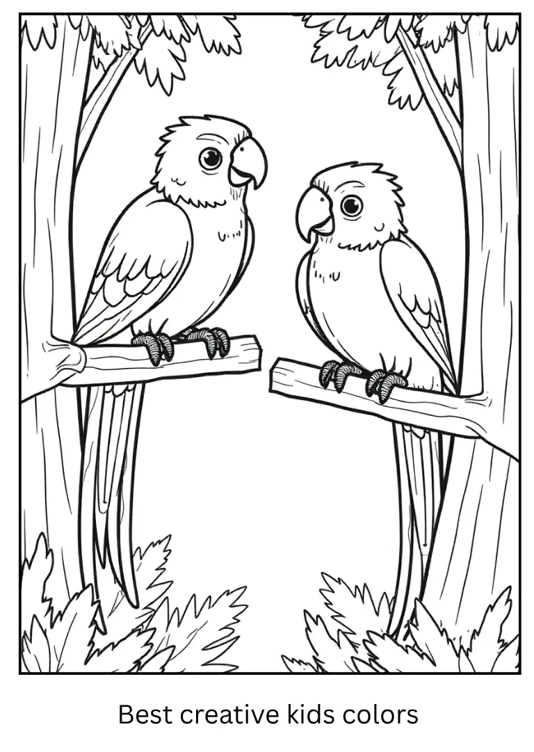 Minecraft Coloring Page – Parrots in the Jungle