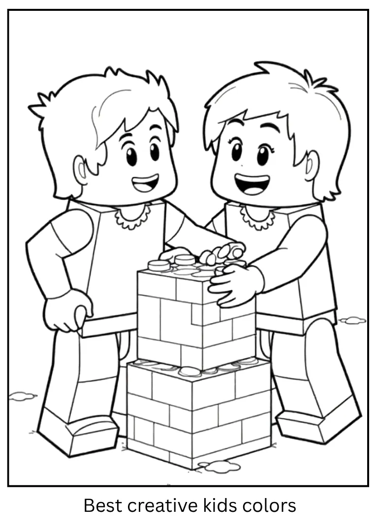 Minecraft Coloring Page – Steve and Alex Build Together