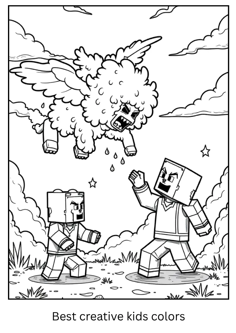 Minecraft Coloring Page – Wither Fight Scene