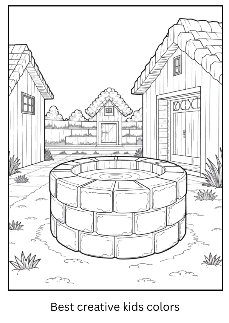 Minecraft Coloring Pages – A Village Well