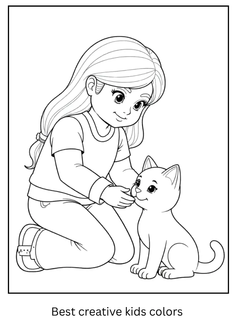 Minecraft Coloring Pages – Alex with a Pet Cat