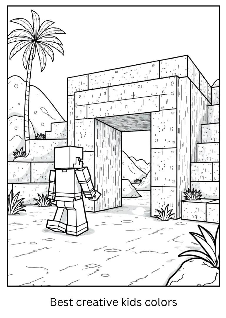 Minecraft Coloring Pages – Exploring a Desert Temple