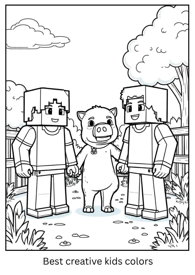 Minecraft Coloring Pages – Family Time at the Farm