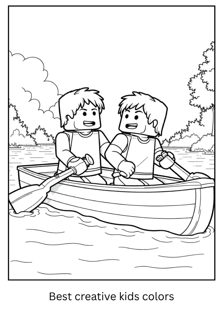 Minecraft Coloring Pages – Friends Row a Boat