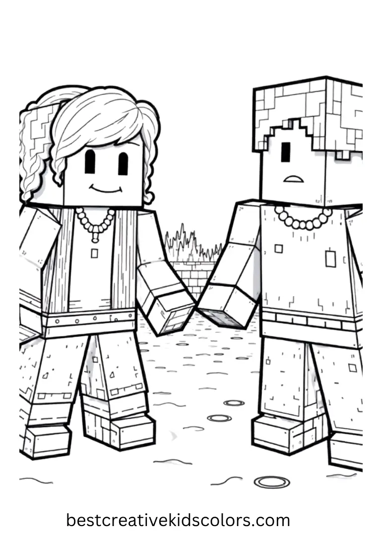 Villagers stand beside stalls with food and goods.