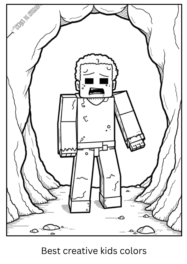 Minecraft Coloring Pages – Zombie in a Cave