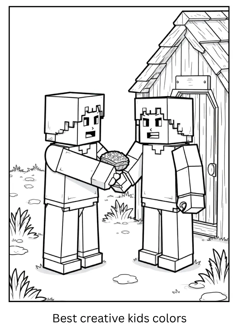Minecraft Coloring Sheet – Alex Helps a Villager