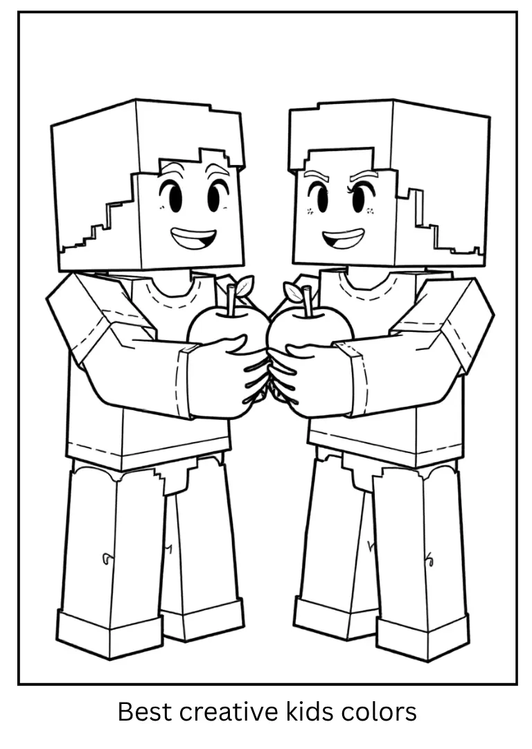 Minecraft Coloring Sheet – Alex and Steve Share Apples