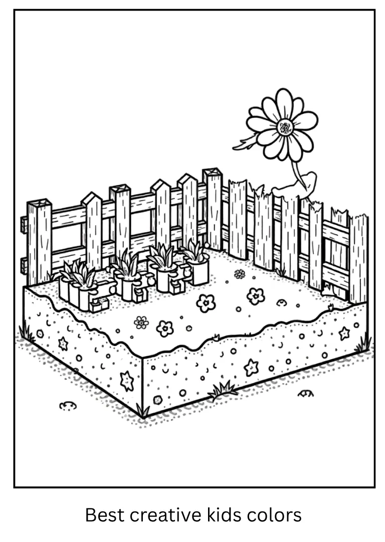 Minecraft Coloring Sheet – Small Garden Build