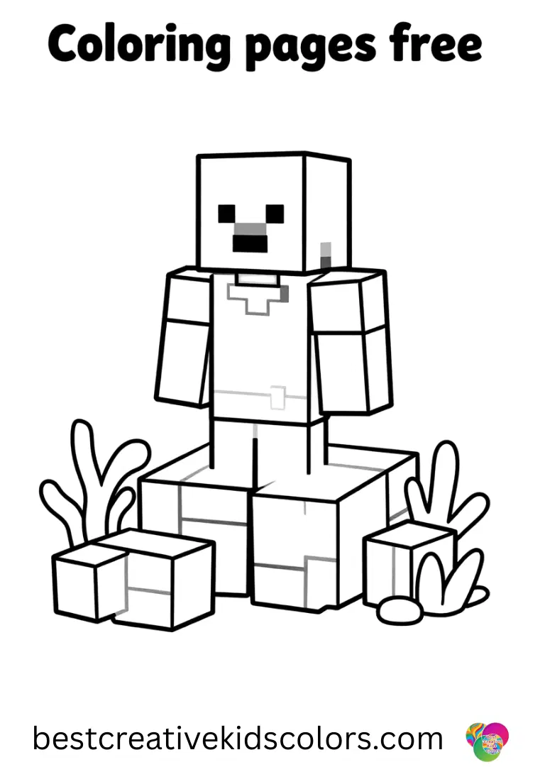 Characters build a tiny underwater structure in Minecraft Movie coloring pages free.