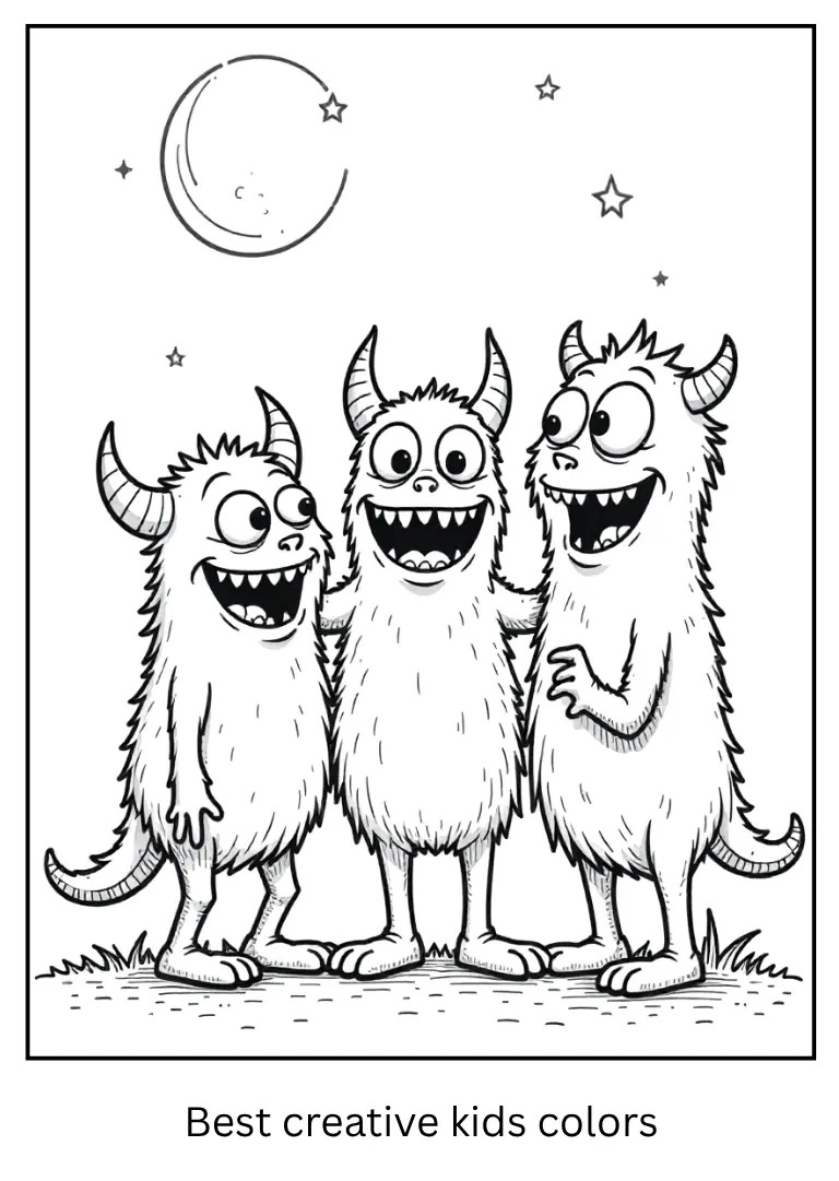 Monster Friends Halloween Coloring Page