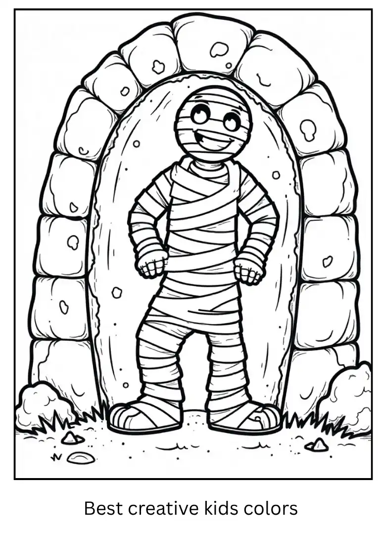 Mummy in a Tomb Halloween Coloring Page