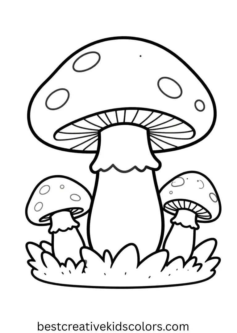 Mushroom garden Coloring pages display mushrooms with flowers and tiny pathways.