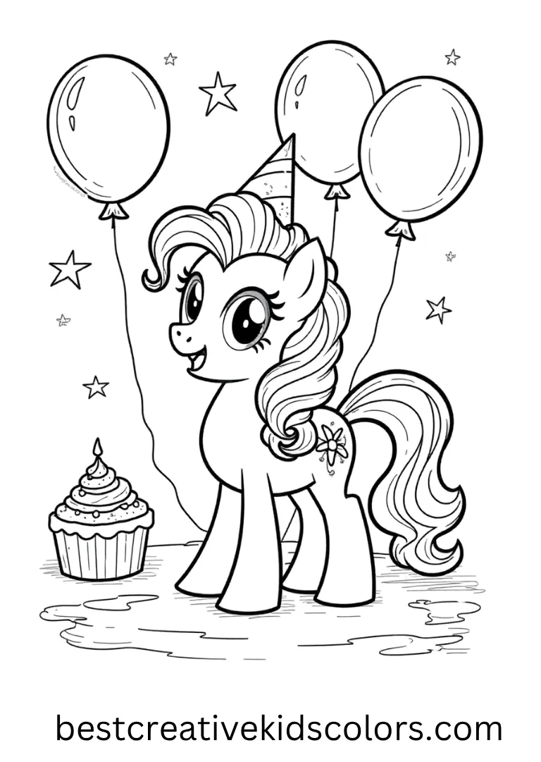 Pinkie Pie celebrates with balloons, treats, and a joyful party scene!