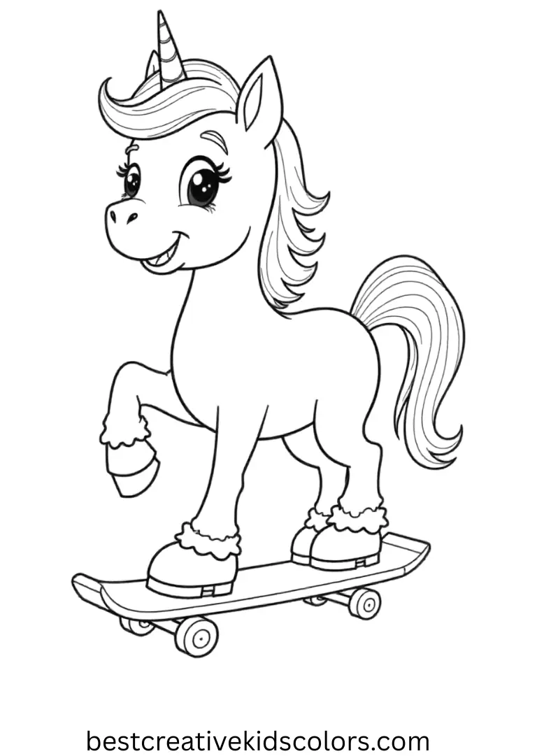 A pony glides on roller skates with excitement!