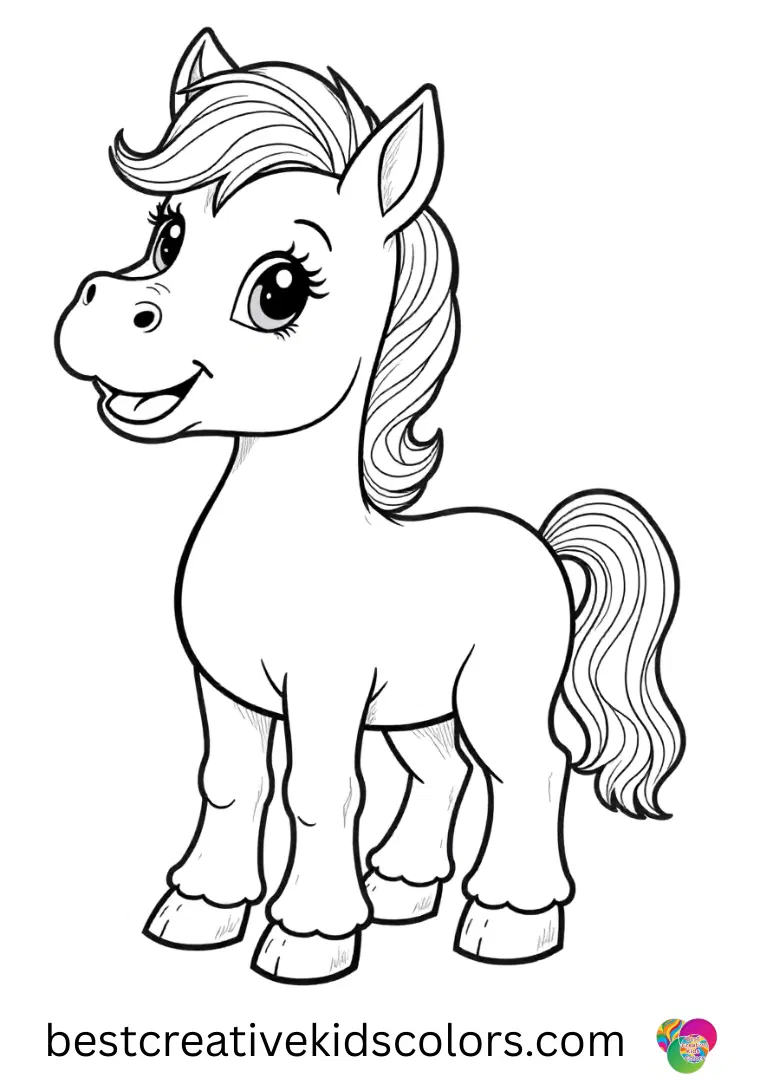 My Little Pony coloring Book PDF shows a pony tracing dotted paths with a simple crayon.