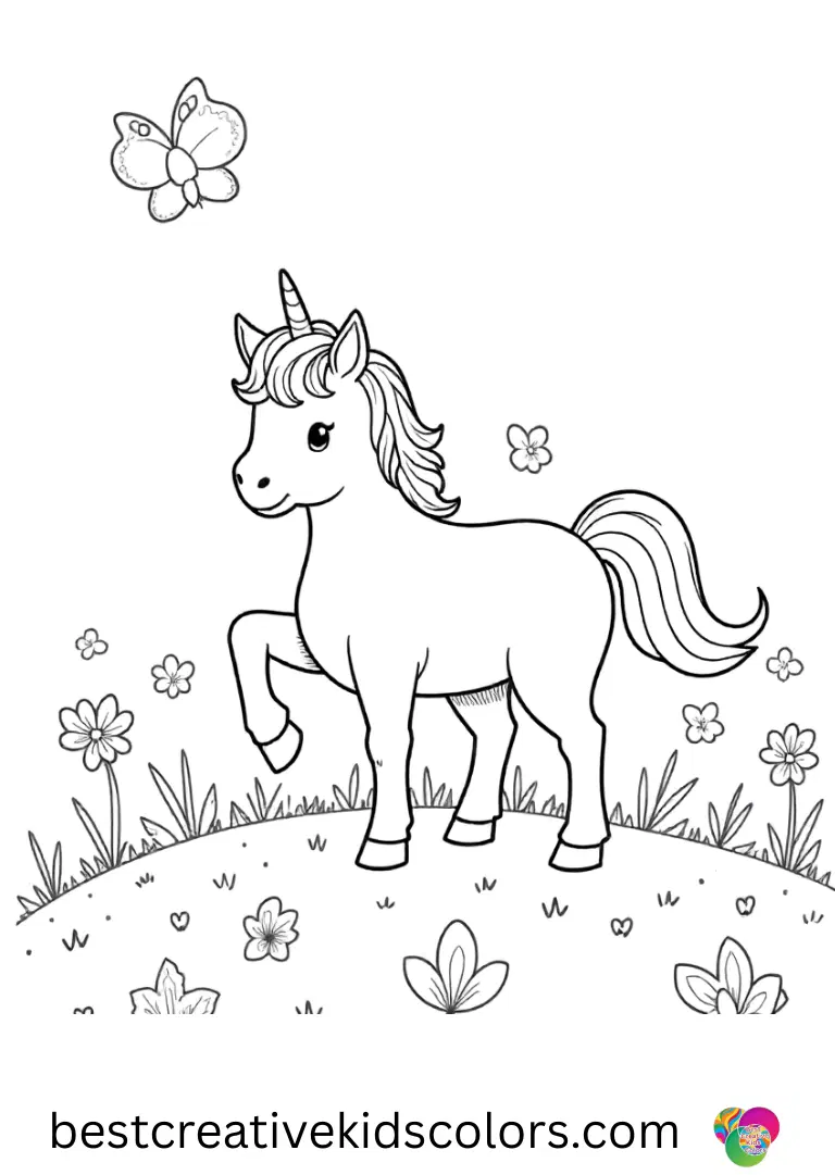 Ponies ride friendly butterflies above a sunny meadow in My Little Pony coloring Pages.