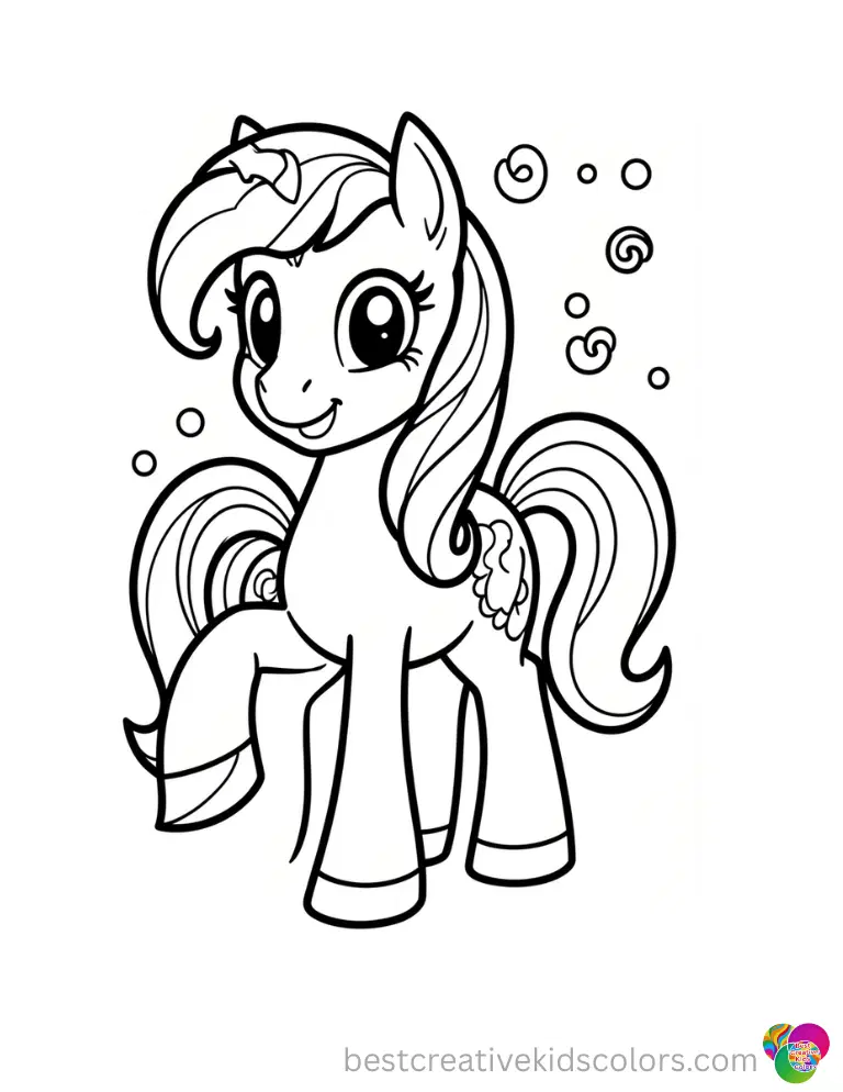 A smiling pony adds cheerful dots and swirls in My Little Pony coloring pages (free).