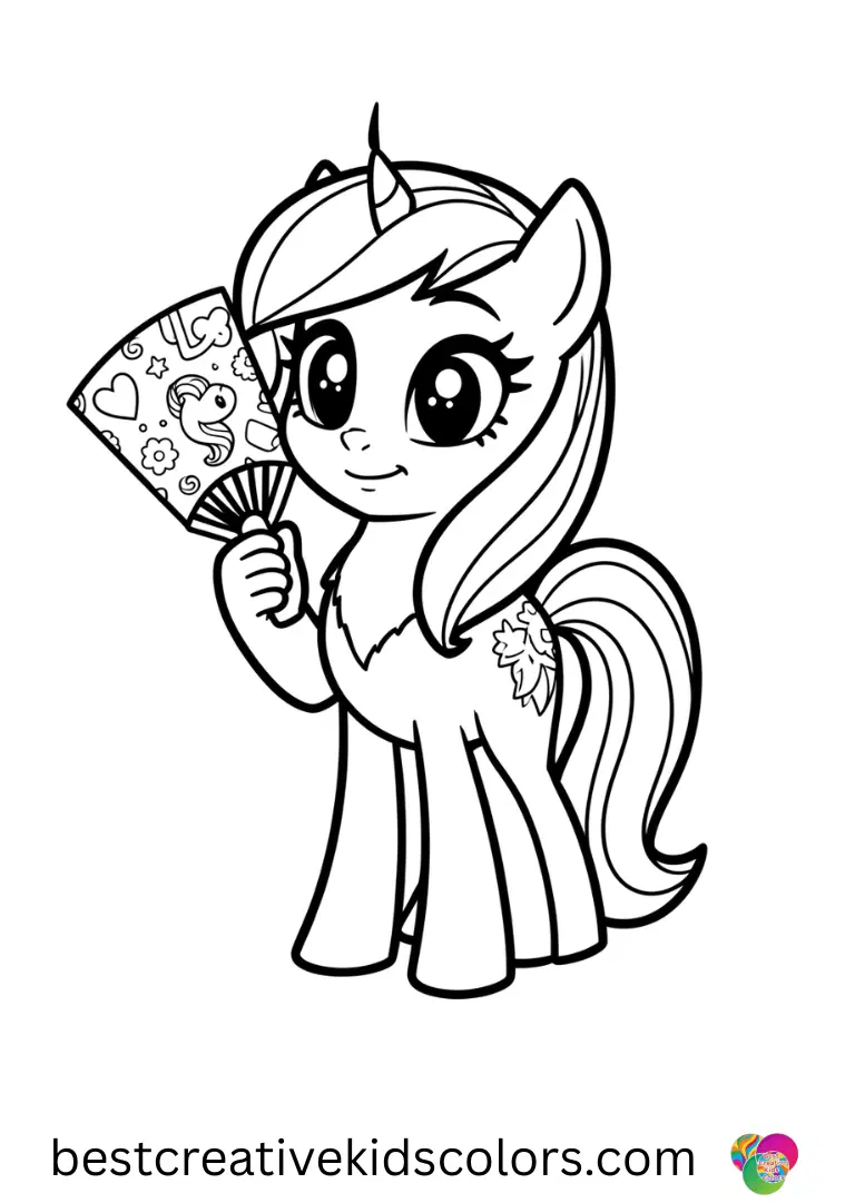 A pony tries fun patterns on a paper fan in My Little Pony drawing Equestria Girl.