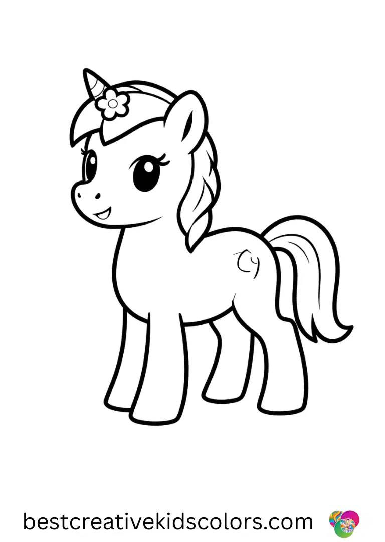 A pony spins colorful ribbons around flowers in My little pony color by magic download.