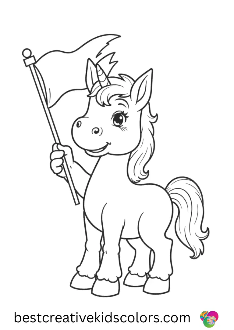 A pony gently flips a paper flag in My little pony coloring pages printable disney.