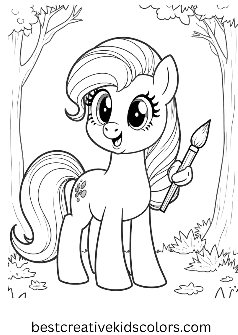 My little pony printable coloring pages easy features a pony painting colorful autumn leaves.
