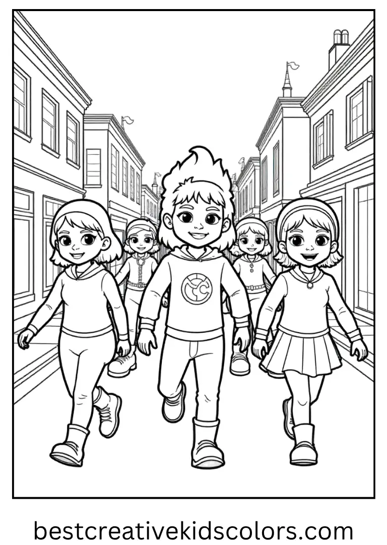 The team marches in costumes through town.