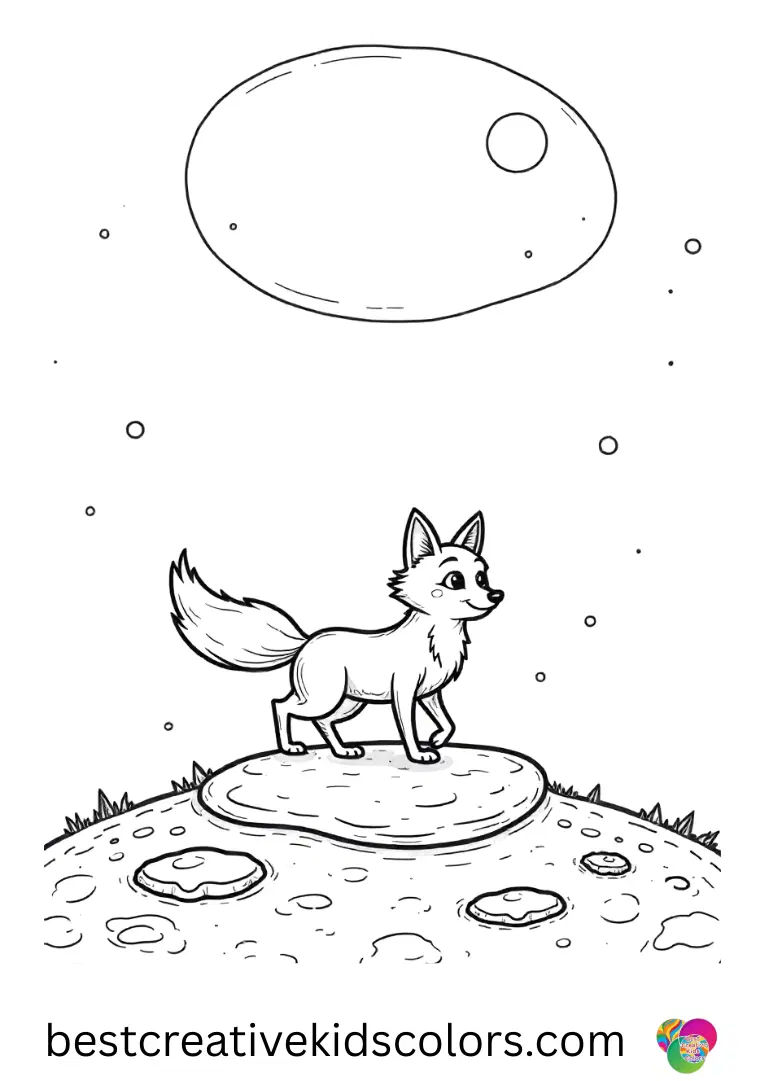 A fox tiptoes over sparkling stones in Mystical spirit fox in the moonlight coloring pages online.