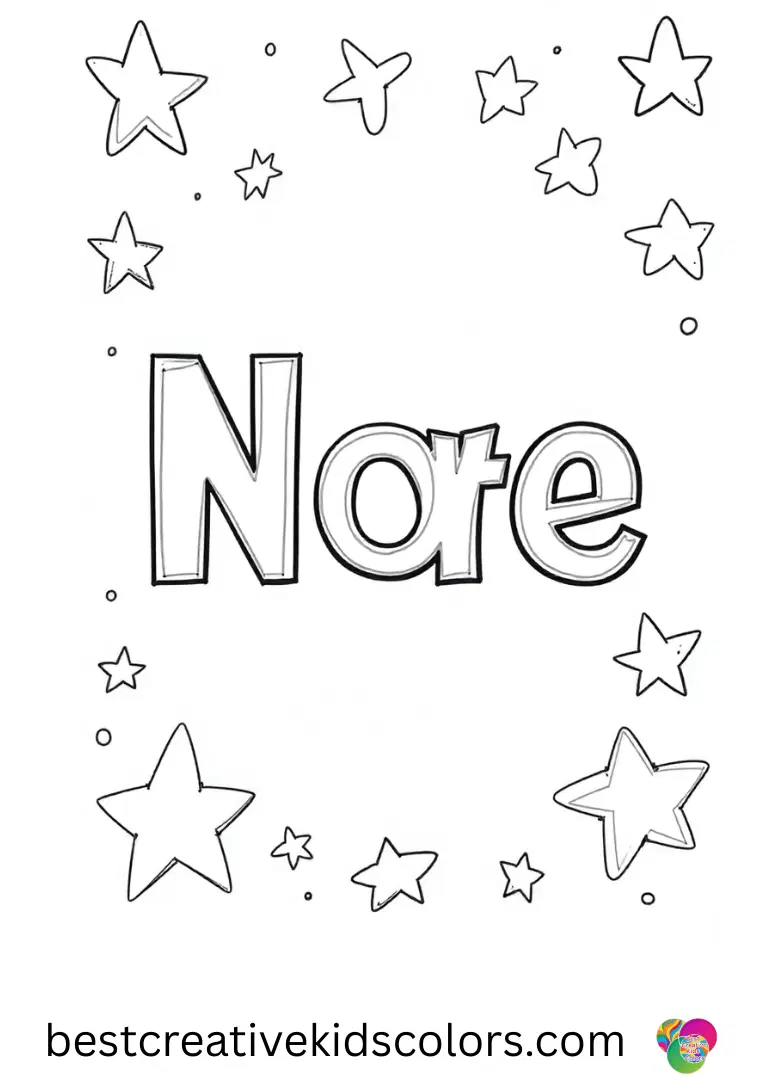 Bold letters surrounded by stars and shapes appear in Name coloring pages for easy tracing and coloring