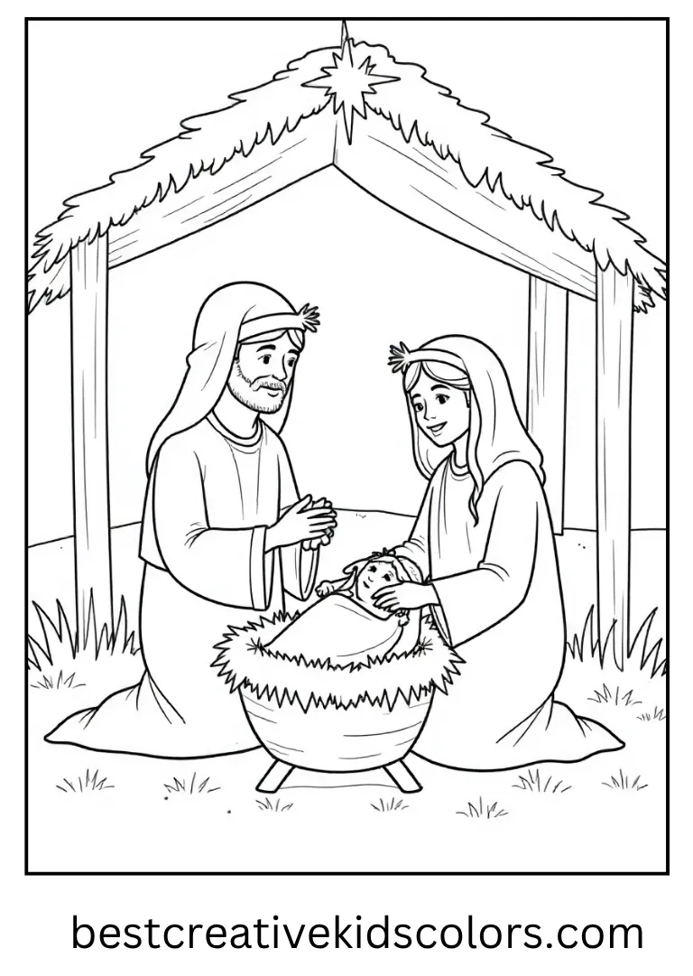 Nativity Scene Coloring Page