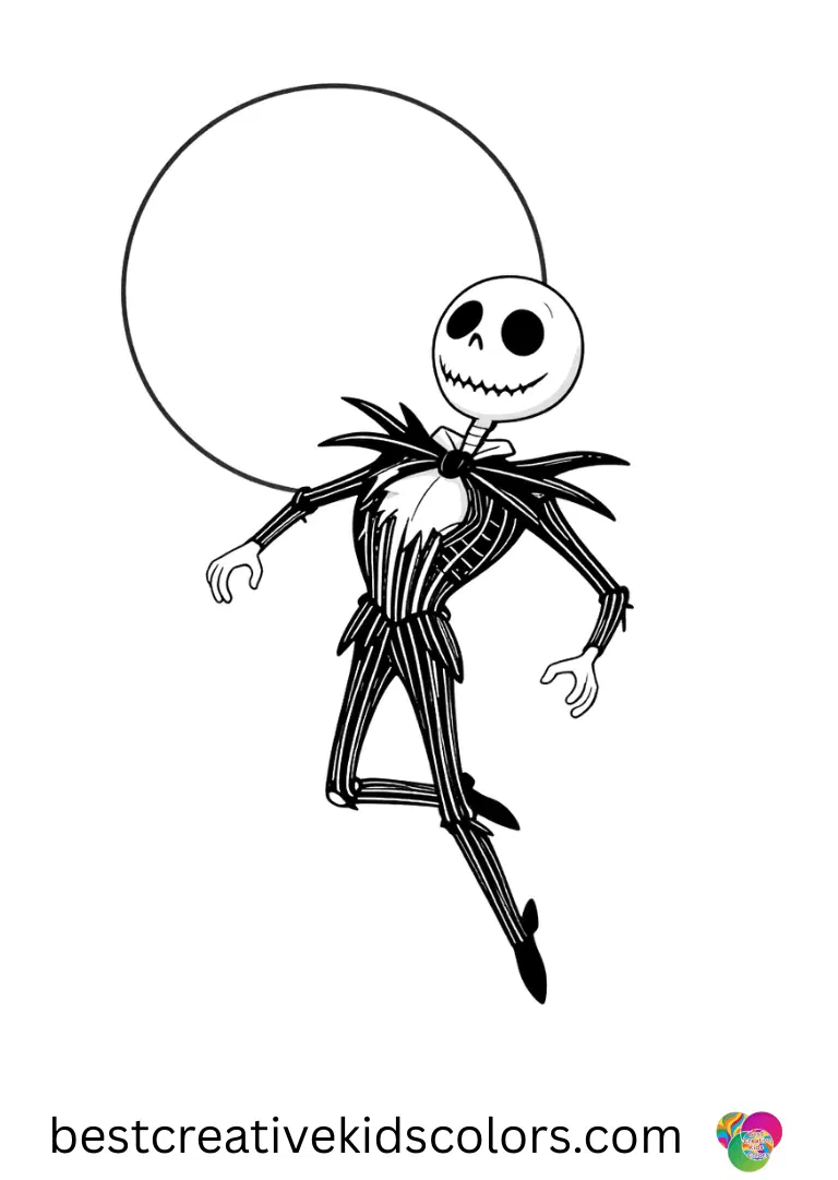 Nightmare before christmas coloring pages printable disney Nightmare before christmas coloring pages printable disney depicts Jack floating beside a full moon.