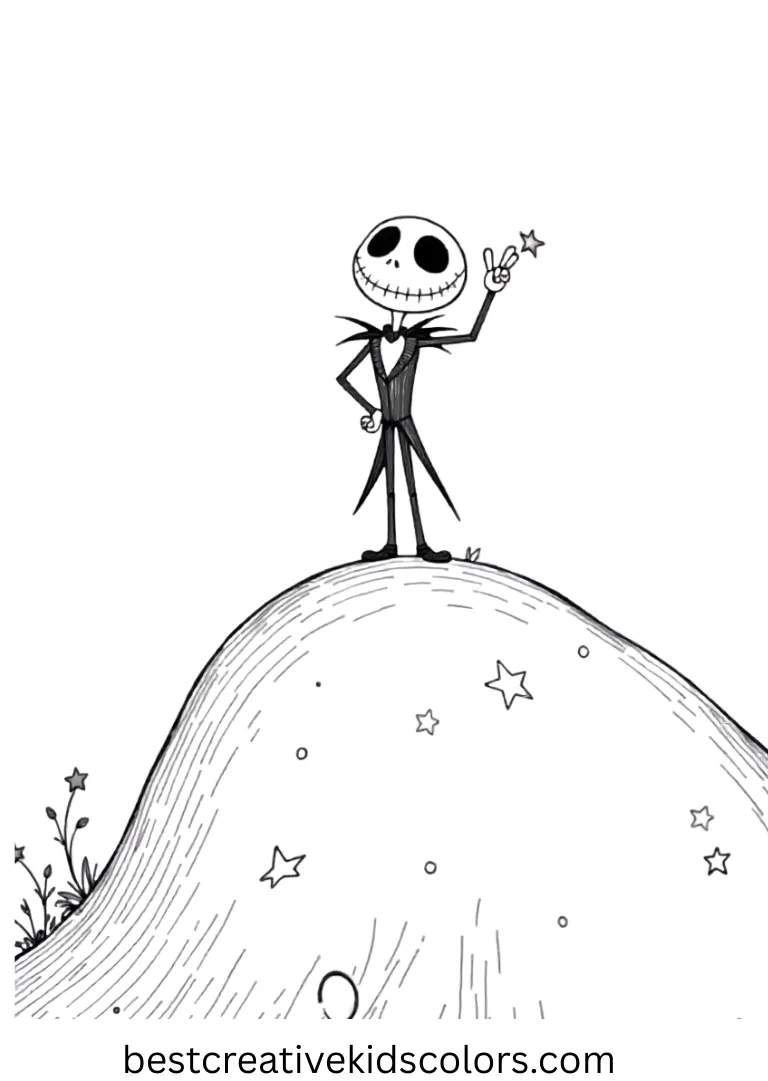 Nightmare before christmas kids drawing cute Nightmare before christmas kids drawing cute shows mini Jack waving one hand on a blank hill with stars.