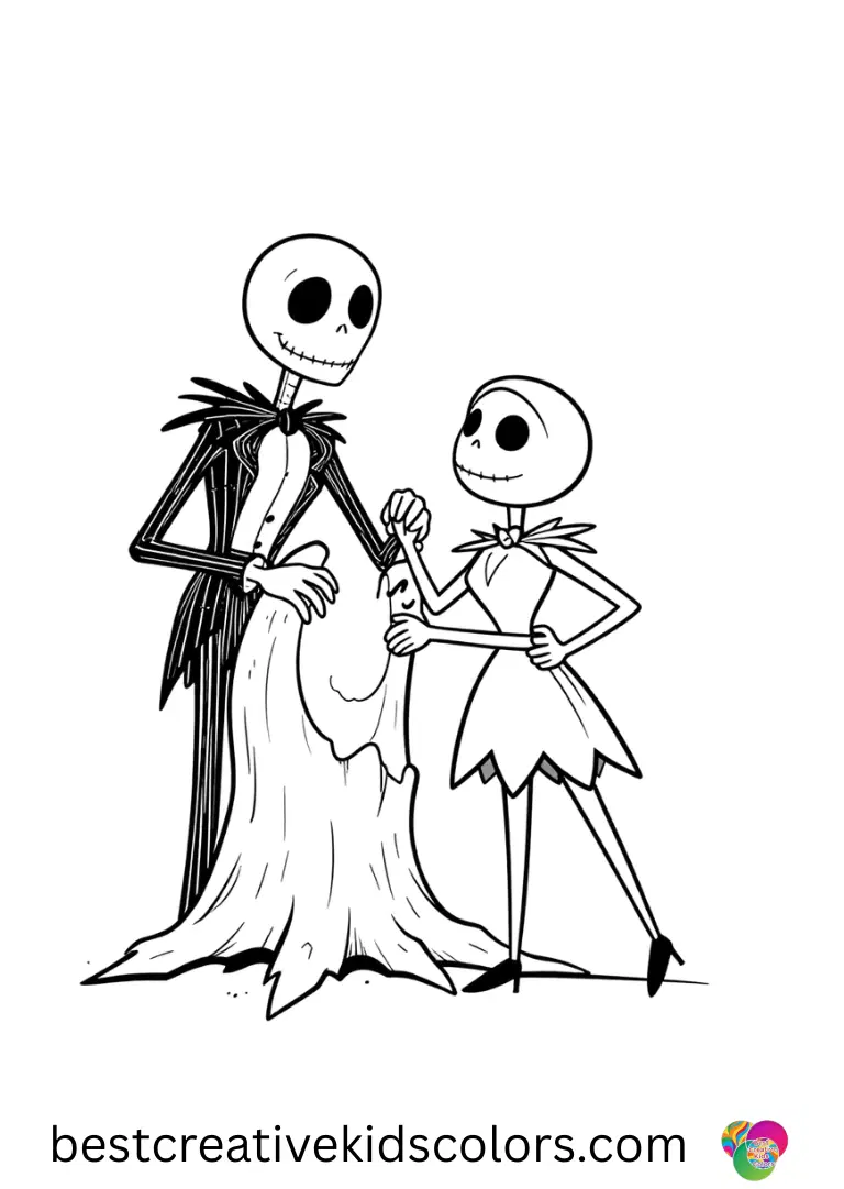 Nightmare before christmas printables coloring pages Nightmare before christmas printables coloring pages feature Jack and Sally exploring a hollow tree.