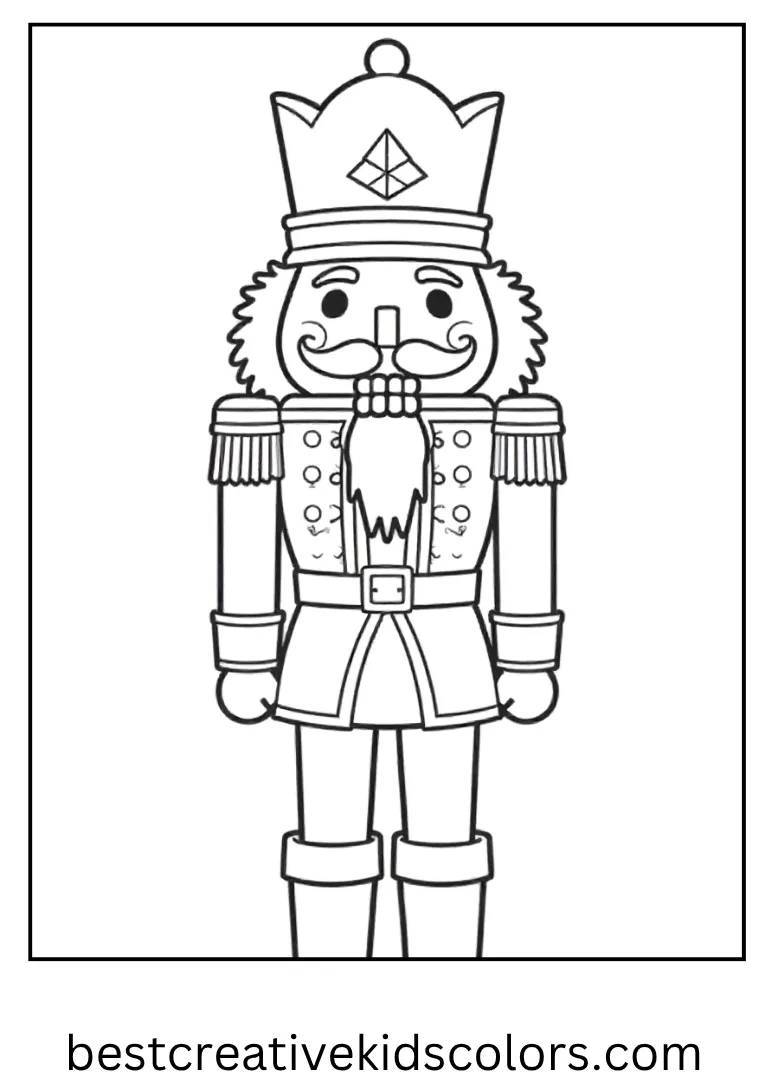 Nutcracker Soldier Coloring Outline A festive nutcracker standing proudly with a festive outfit.